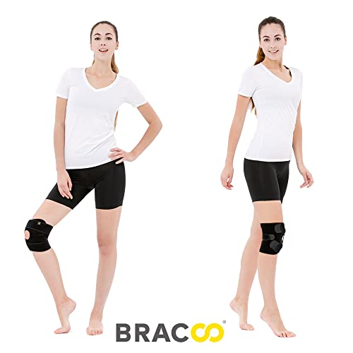 Bracoo Adjustable Compression Knee Patellar Pad Tendon Support Sleeve Brace for Men Women - Arthritis Pain, Injury Recovery, Running, Workout, KS10 (Black)