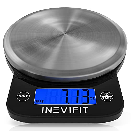 INEVIFIT Digital Kitchen Scale, Highly Accurate Multifunction Food Scale 13 lbs 6kgs Max, Clean Modern Black with Premium Stainless Steel Finish. Includes Batteries