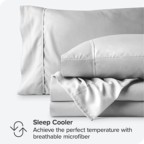 Bare Home Queen Sheet Set - Luxury 1800 Ultra-Soft Microfiber Queen Bed Sheets - Double Brushed - Deep Pockets - Easy Fit - 4 Piece Set - Bedding Sheets & Pillowcases (Queen, Cloud Grey)
