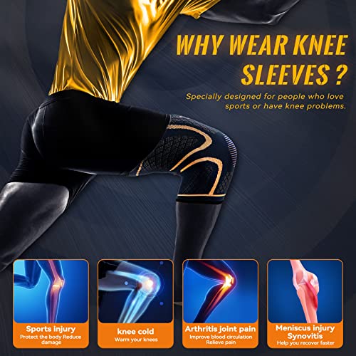 Copper Knee Braces for Men and Women (2 pack) -Knee Supports Copper Compression Knee Sleeve for Knee Pain, Arthritis, Sports and Recovery Support (Large)